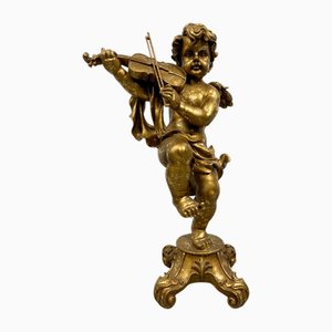 European School Artist, Angel Playing the Violin, Early 20th Century, Wood Carving