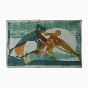Viking Forsberg, Figure, Xilografia colorata, 1958
