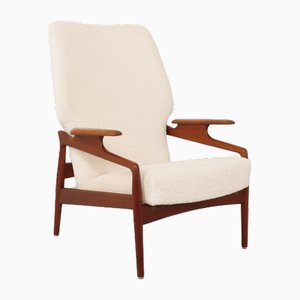 Fauteuil Relax Vintage en Teck Blanc Cassé par John Boné, 1960s