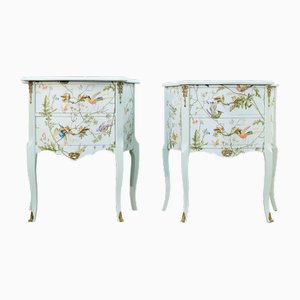 Louis XV Bedside Tables with Floral Design and Marble Tops, 1950s, Set of 2