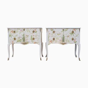 Commodes Style Louis XV avec Motif Floral et Plateau en Marbre, 1950s, Set de 2