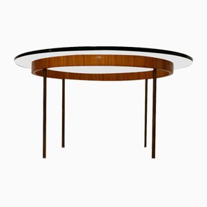 Modernist Circular Coffee Table in Glass, Wood and Metal, 1960s