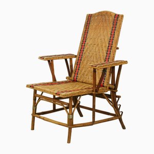 French Art Deco Rattan Lounge Chair / Recliner, 1920s