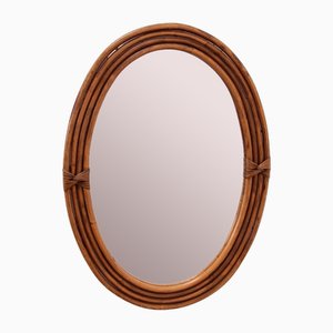 French Oval Bamboo Mirror, 1960s