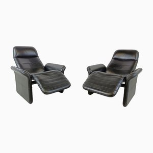 Black Leather Reclining Armchairs, 1970s, Set of 2