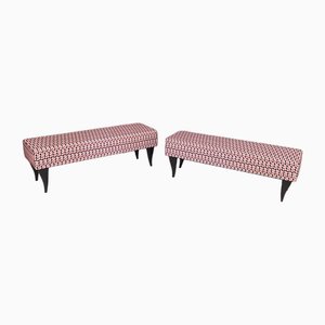 Bancs Vintage avec Tapisserie en Tissu à Motifs Rouge, Italie, Set de 2