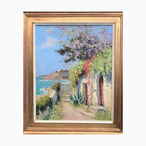 Arie Zwart, Coastline of Nice, Oil on Canvas, 1950s, Framed
