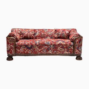 Sofa im Chippendale Stil aus Pierre Frey Jacquard Stoff mit Klauenfüßen, 1900er