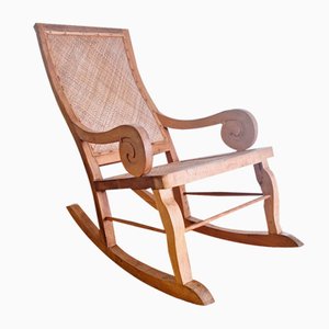 British Colonial Planters Rocking Chair in Teak and Rattan, India