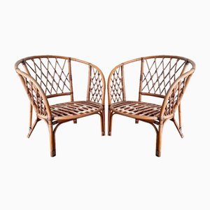 Bamboo and Rattan Garden Lounge Armchairs, 1970s, Set of 2