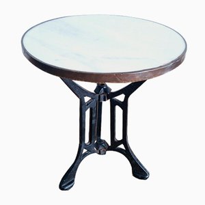 Art Deco Industrial Low Bistro Table in Marble and Cast Iron, 1920s