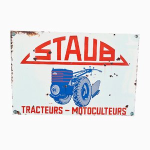 Panneau Staub Tractors en Métal Émaillé, France, 1950s