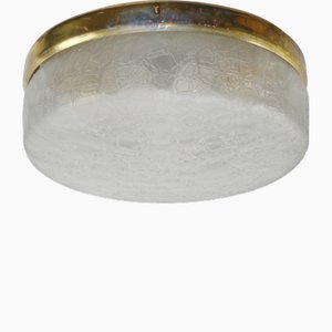 Mid-Century Brass and Frosted Glass Flush Mount