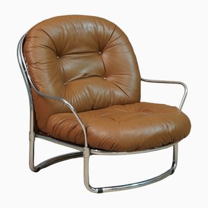 Model 915 Armchair in Chrome and Brown Leather by Carlo de Carli for Cinova, 1969