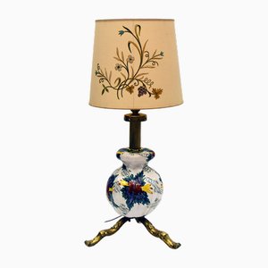 Grande Lampe Mid-Century en Céramique avec Décoration Florale, 1950s