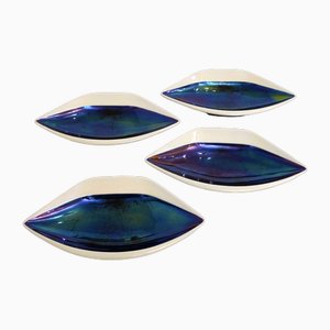Mid-Century Bicolor Iridescent & Petroleum Pearly Earthenware Raviers Cups by Verceram, 1950s, Set of 4