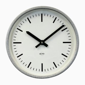 Industrial Grey Wall Clock from Burk, 1970s
