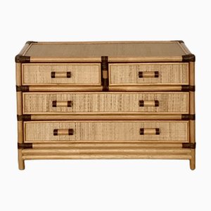 Low Chest of Drawers in Bamboo and Rattan, 1970s