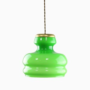 Mid-Century Italian Green Brass and Glass Pendant Lamp