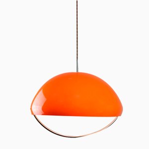 Lámpara colgante italiana era espacial grande de vidrio acrílico naranja, años 70