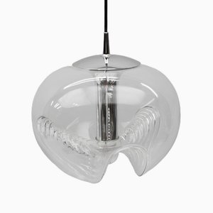 Lámpara de techo Wave grande de vidrio claro de Koch & Lowy para Peill & Putzler, años 60