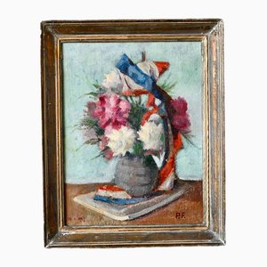 Artista francese, Mazzo di fiori, 1947, Olio su tela, con cornice