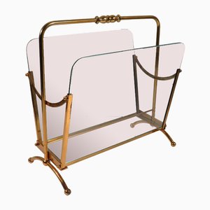 Magazine Rack in Brass and Glass, Italy, 1950s-1960s