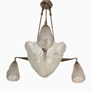 Art Deco French Pendant Lamp by David Gueron for Verrerie Dart Degué, 1920s