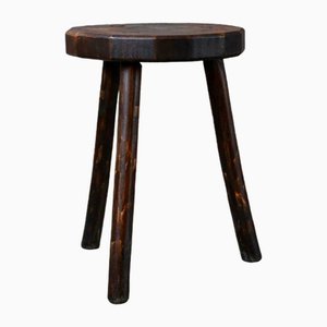 Tabouret Tripode Brutaliste en Bois, 1940s