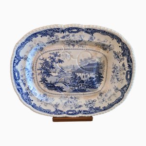 Plato para servicio de carne de porcelana azul y blanca, década de 1830