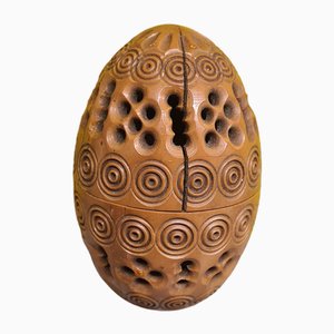 French Hand Carved Coquilla Nut Rosary Egg, 1890s