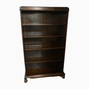 Early 1900s Victorian Dark Oak Bookcase with Shelves & Book Compartments