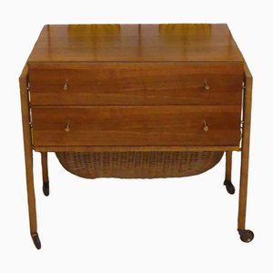 Large Sewing Box in Walnut on Wheels, 1960s