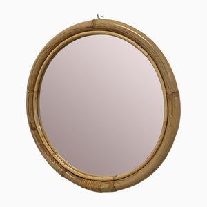 Specchio rotondo in bambù, anni '70