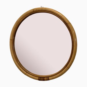 Specchio rotondo in bambù, anni '70