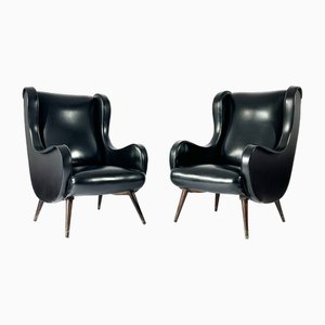 Vintage Italian Black Armchairs in the style of Marco Zanuso, Set of 2