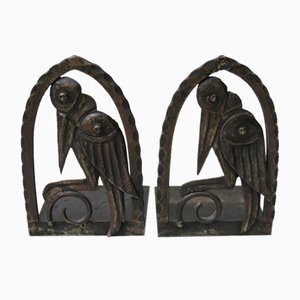 Art Nouveau Wrought Iron Book Supports Marabu in the style of Edgar Brandt, 1890s, Set of 2