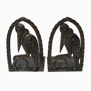 Art Nouveau Wrought Iron Book Supports Marabu in the style of Edgar Brandt, 1890s, Set of 2