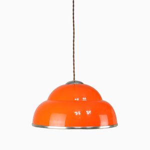 Lámpara colgante italiana de vidrio acrílico naranja de la era espacial
