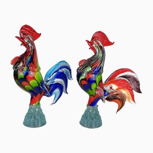 Large Murano Glass Roosters, Italy, 1970s, Set of 2