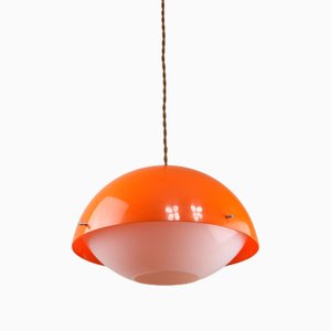 Lámpara colgante italiana era espacial de vidrio acrílico naranja, años 70