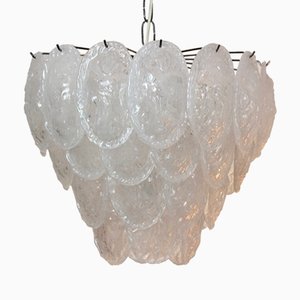Murano Frosted Glass Leaves Chandelier from A.V. Mazzega, 1970s
