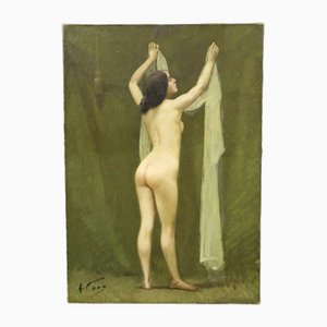 Auguste Chaix, Nude with Scarf, Late 19th Century, Oil on Canvas