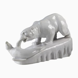 Escultura de foca y oso polar de porcelana, años 70