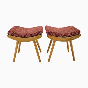 Ash Stools with Cushions, Former Czechoslovakia, 1960s, Set of 2