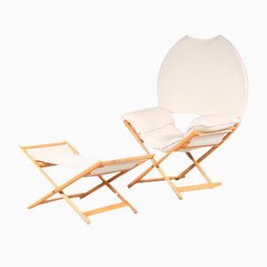 Set of Regina D'Africa Chair with Stool by Vico Magistretti for Alias, Italy, 1970s