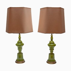 Green Ceramic Table Lamps attributed to Poul Eliasen, 1967, Set of 2