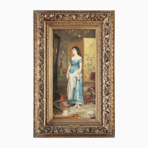 Frans Verhas, In Front of the Mirror, 1800s, Oil on Panel, Framed