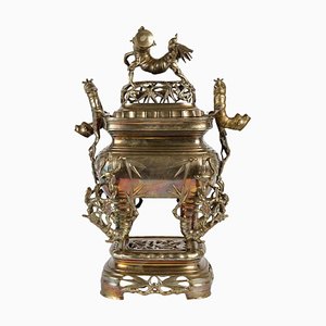 Quemador de perfume chino de bronce, siglo XX. Juego de 3