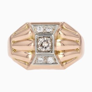 18 Karat Rose Gold Domed Tank Ring with Diamonds, France, 1940s